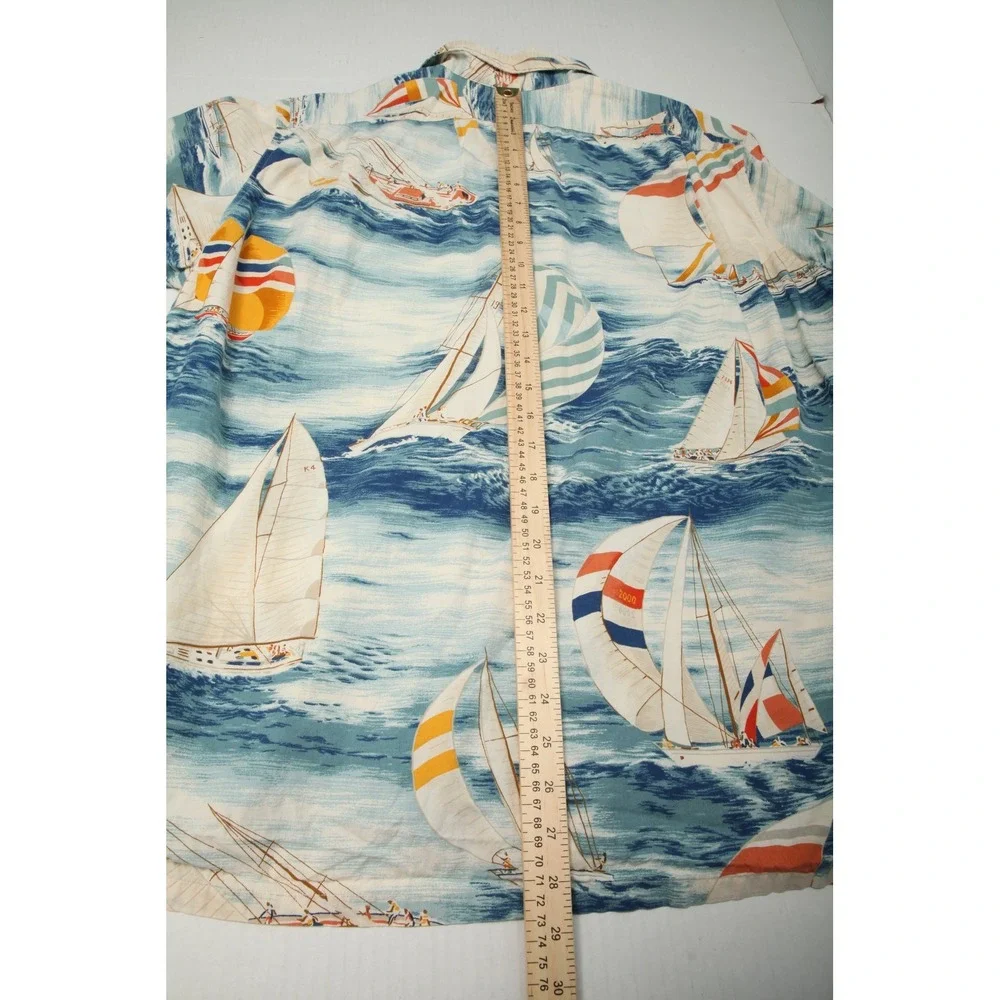 Polo Ralph Lauren Sailboat Shirt Men Large Blue Nautical Print Loop Collar